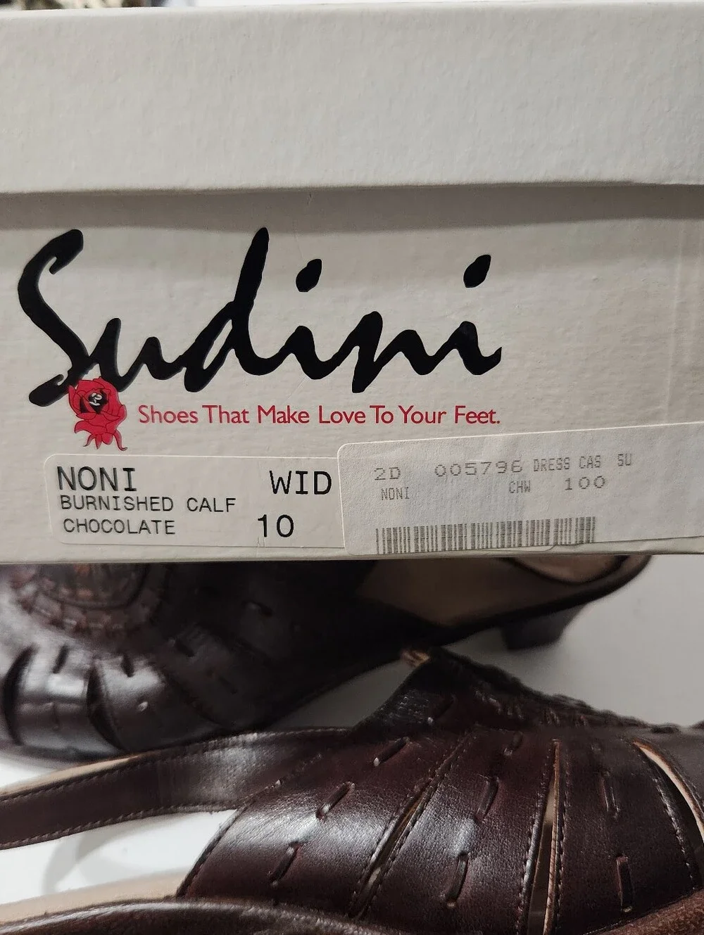 NEW Sudini Dark Brown Leather Slingback Heels with Decorative Cutouts Size 10W